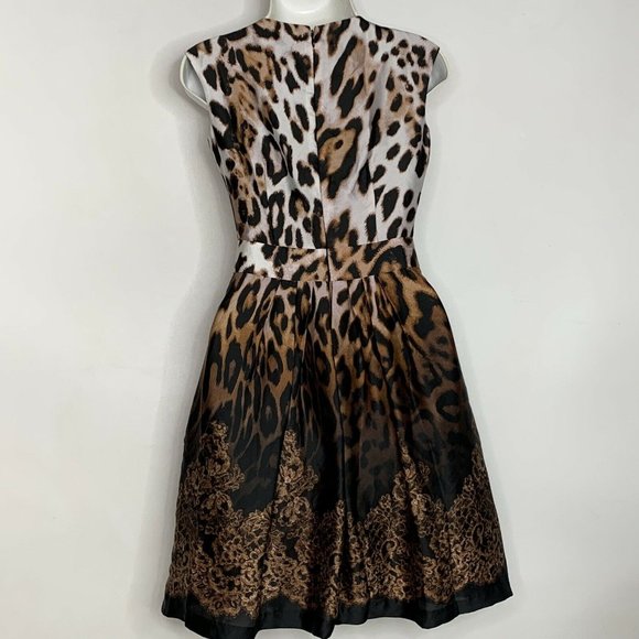 Boston Proper Dress Size 0 Animal Print Black Brown Zip up Pockets Sleeveless - Picture 6 of 10